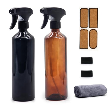 Glass Spray Bottles for Cleaning,16 OZ 2 Pack Continuous Empty Water Mister Spray Bottles for Hair,Plants Mister,Adjustable Nozzle,Amber and Black - color: Amber+Black