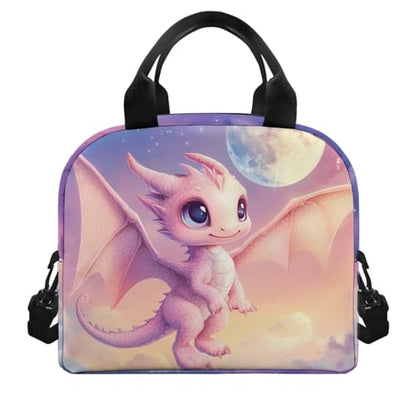 Dragon Lunch Box Kids Girl 10-12 Lunch Bag Kwaii Insulated Lunch Bag Outdoor Camping Lunchbox Cute Picnic Lunchbag with Shoulder Straps Moon Portable Lunch Boxes - color: Dragon Moon