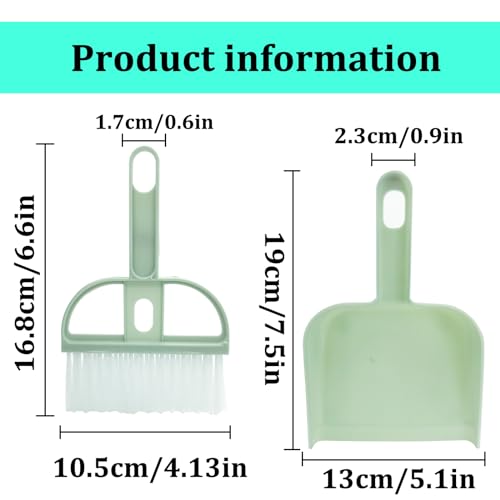 Mini Dustpan and Brush Set, Portable Exquisite Pet Waste Cleaning Kit, Hamster Sand Scooper Cage Cleaning Tool for Small Pets Hamsters Guinea Pigs Hedgehogs Chinchillas Rabbits(Green)