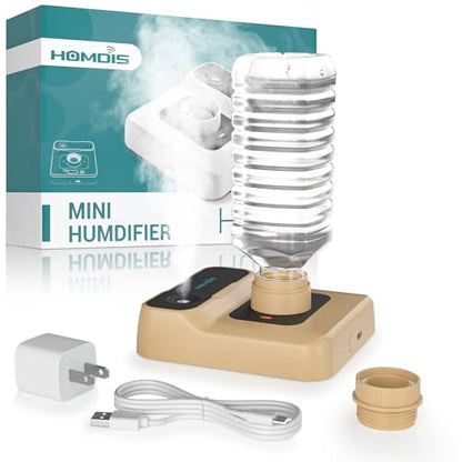 Travel Humidifier, Portable Small Humidifier for Plants, Bedroom, Office, Hotel or Car, Battery Operated Mini Cool Mist Humidifiers, Quiet 23dB, Auto-off, Night Light & BPA-Free, Khaki - color: Khaki