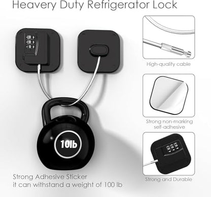 Refrigerator Lock - Heavy Duty Fridge & Cabinet Lock, Keyless Combination Lock for Drawers, Ovens, Trash Cans, and More | Easy Install | Black (2-Pack)