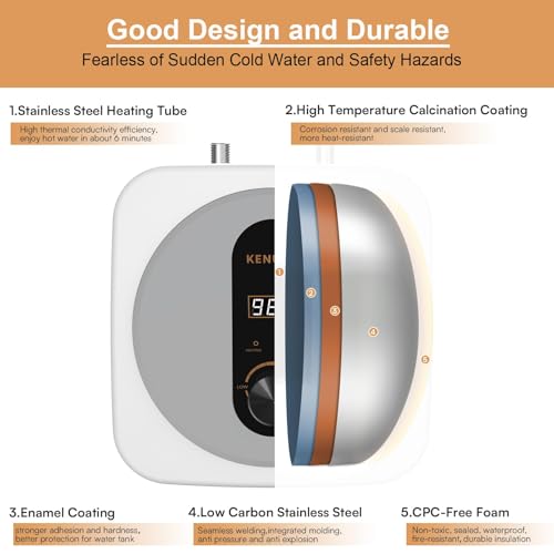 Under Sink Instant Hot Water Heater 2.5 Gallon Water Heater Digital Display Household 120V 1500W Mini Tank Water Heater,RV Small Water Heater with Updated Pressure Release Vavle - color: Gray