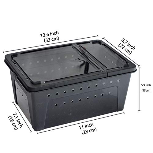 OMEM Portable Reptile Terrarium Habitat for Mini Pet Houses Breathable Holes Stackable Container (2PCS-Black-L) - size: 2PCS-Black-L