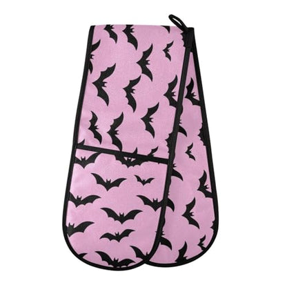 Dual-functionality Mitts and Pot Holders Sets High Heat Resistant Pot Holder Gloves Kitchen Aid BBQ (Pastel Goth Pink Bats) - color: Pastel Goth Pink Bats