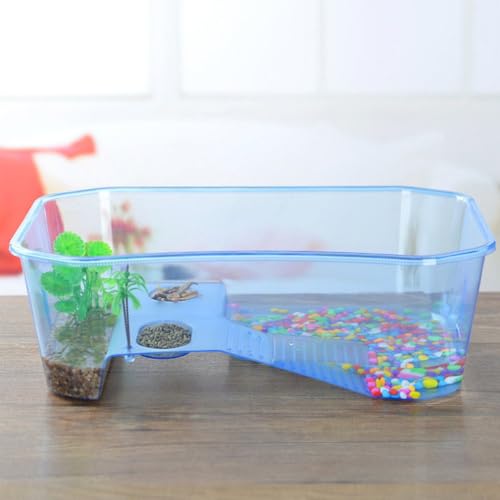 GANAZONO Plastic Turtle Tank with Drying Platform for Swimming and Hibernation, Sturdy Plastic Container for Small Turtles, Reptile Habitat Terrarium with Open Top Design