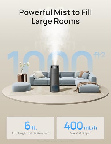 DREO 16L Smart Humidifier Large Room 1000 ft², 130H Runtime, 30dB, Top Fill | Auto Mode, Remote/Touch/Voice & APP Control, Clean Tank Technology, RGB Light, Cool Mist Humidifiers 755S for Bedroom, Grey - color: Grey