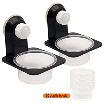 Crested Gecko Feeding Ledge with 20 Pcs Bowls, Suction Cup Reptile Feeder | Detachable Plastic Reptile Feeding Dish for Gecko Lizard Spider, Food & Water Feeding for Glass Tank Terrarium (Single) - style: Single
