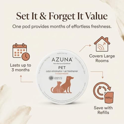 Azuna Pet Odor Eliminator for Strong Odor Gel | Child & Pet Safe | 8oz Pod | Plant Powered | Dog and Cat Room Deodorizer | Child and Pet Safe Air Fresheners for home | Cedarwood Scent - size: 8 Ounce (Pack of 1)