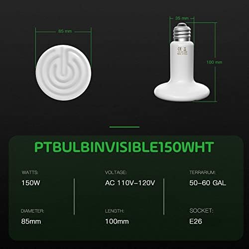 Simple Deluxe 150W 2 Pack Ceramic Heat Emitter, Non-Light Emitting Heat Lamp for Amphibian Pet Terrariums, Chameleons, Lizards, Snakes, and Incubating Chickens White - size: 150 W, style: 2-Pack