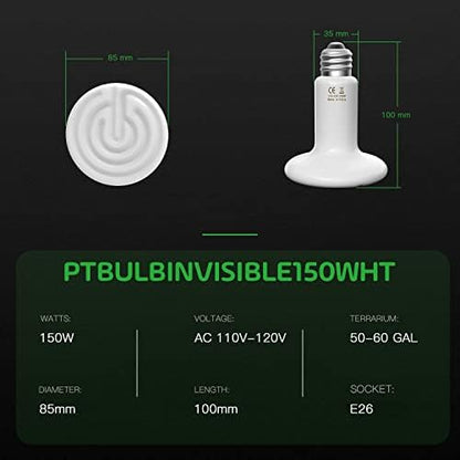 Simple Deluxe 150W 2 Pack Ceramic Heat Emitter, Non-Light Emitting Heat Lamp for Amphibian Pet Terrariums, Chameleons, Lizards, Snakes, and Incubating Chickens White - size: 150 W, style: 2-Pack