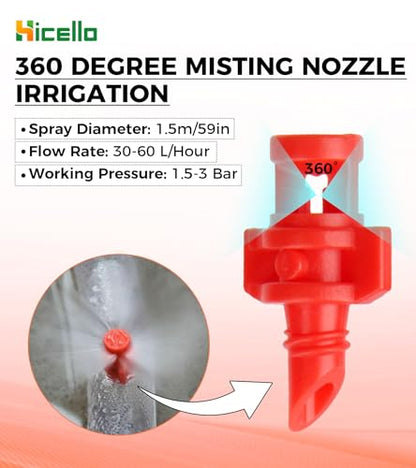 Micro Sprayer Irrigation System 100PCS 360 Degree Misting Nozzle Irrigation | Sprinklers Sprayer For Garden 0.15IN Drill Diameter Not For 1/4 Inch Hose, 360 Degree Cover Area : 0.9 - 1.1 m - size: 100pcs-360DR-Red