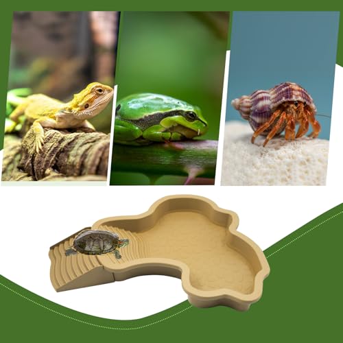 Reptile Bathing Pool with Removable Ramp, Snake Water Bowl with Steps, Tortoise Feeding Dish, Turtle Soaking Dish, Aquarium Ornament for Gecko, Turtle, Snake, Lizard, Bearded Dragon