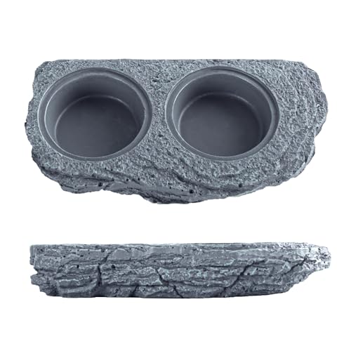 Wacool Magnetic Gecko Ledge - Double Bowl Reptile Feeding Tray with 6 Feeding Cups for Geckos, Lizards, Chameleons and Reptile Pets - size: Dual slots