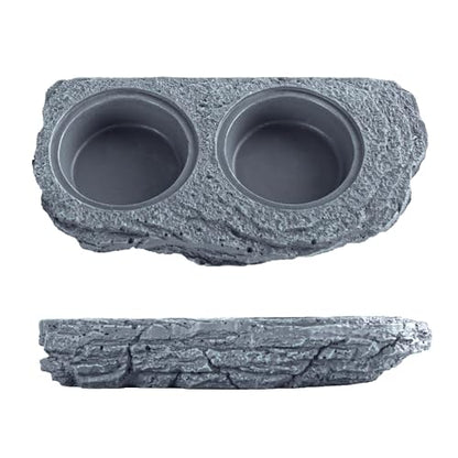 Wacool Magnetic Gecko Ledge - Double Bowl Reptile Feeding Tray with 6 Feeding Cups for Geckos, Lizards, Chameleons and Reptile Pets - size: Dual slots