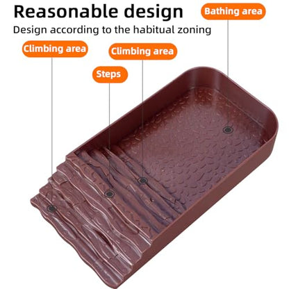 7 PCS Reptile Water Dish Bathing Pool Tortoise Habitat Accessories | plastic,water proof,multi-function,with climbing ramp food dishes reptile plants tweezer,for turtle gecko snake frog - color: Brown