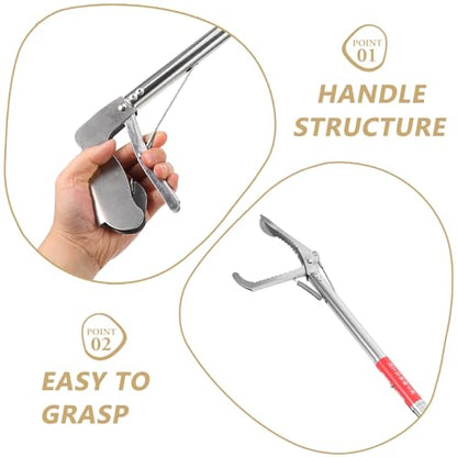 Stainless Steel Straight-Mouth Clip Non-Slip Crab Clamp Lobster Grabber Eel Catching Tool with Ergonomic Handle 29.52 Inch for Seafood and Waste Picking