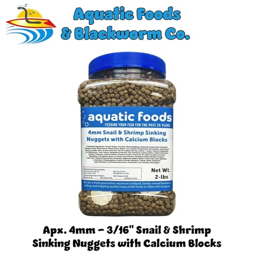 Calcium Blocks Included in Snail & Shrimp, 4mm-3/16 Sinking 40% Protein Nuggets for Snails, Shrimp, Crabs, All Bottom Tropical Fish...2-lbs Jar - size: 2 Pound (Pack of 1)