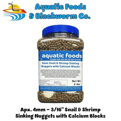 Calcium Blocks Included in Snail & Shrimp, 4mm-3/16 Sinking 40% Protein Nuggets for Snails, Shrimp, Crabs, All Bottom Tropical Fish...2-lbs Jar - size: 2 Pound (Pack of 1)