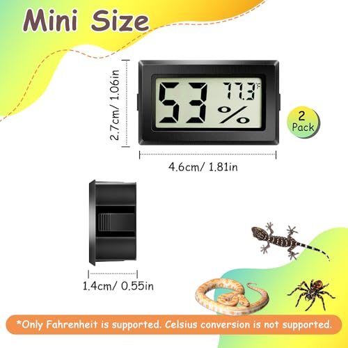 2PCS Reptile Thermometer and Hygrometer Gauge Adhesive Digital Terrarium Hygrometer Reptile Tank Accessories for Bearded Dragon Jumping Spider Leopard Gecko Lizard Ball Python Hermit Crab