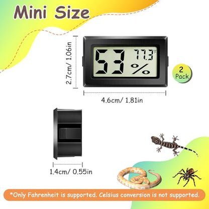 2PCS Reptile Thermometer and Hygrometer Gauge Adhesive Digital Terrarium Hygrometer Reptile Tank Accessories for Bearded Dragon Jumping Spider Leopard Gecko Lizard Ball Python Hermit Crab