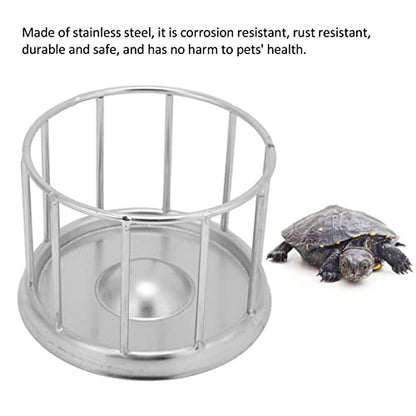 Reptile Food Dish,Reptile Food Bowl, Round Railing Shape Tortoise Water Bowl Tortoise Food Dish, Stainless Steel Tray Dispenser, Water Tray Pet Supplies for Home Tortoise Pet Store (M) - size: Medium