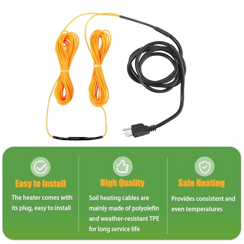 Soil Heating Warming Cable 49ft for Plants Built-in Thermostat for Seed Grow Indoor/Outdoor Cold Frames Garden Containers