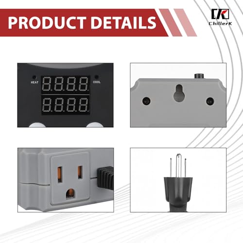 Refrigeration and Constant Temperature Control,Reptile Thermostat Temperature Controller,Digital Heat Mat for Seed Starting,Plant Germination,Incubator,Brooder, Brewing,Cooling Devices,-4-176°F,1000W