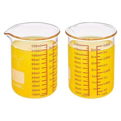 High Borosilicate Glass Measuring Cup-V-Shaped Spout,120ml(4OZ) Glass Measuring Beaker for Kitchen or Restaurant, Easy to Read(Pack of 2) - size: 120ml (4oz) - Pack of 2