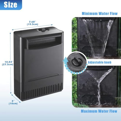 290GPH Turtle Tank Filter Aquarium Filter for 20-85 Gallon, Turtle Filter Low Water Level Available and Flow Adjustable, Turtle Water Filter for Shrimps Amphibians Turtle Tank Saltwater Freshwater | Minimum water level required: 2.6 inches Power Adjustabl