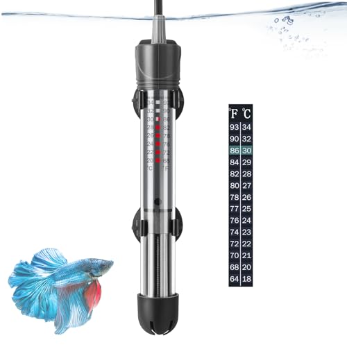 HITOP 50W Adjustable Aquarium Heater, Submersible Fish Tank Heater Thermostat with Suction Cups for 6-15Gal - size: 7in-50w