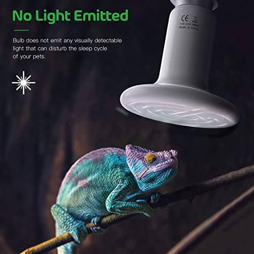 HealSmart Reptile Heat Lamp Bulb Ceramic Heat Emitter 100W No Light Emitting Brooder Coop Heater for Amphibian Pet & Incubating Chicken, 2 Pack, White