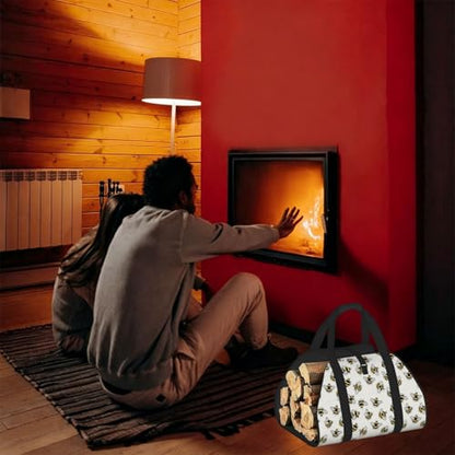 AMRANDOM Firewood Carrier Large Fireplace Carrier Log Tote Bees Grey Fire Wood Carring Bag with Handles - color: Color1030