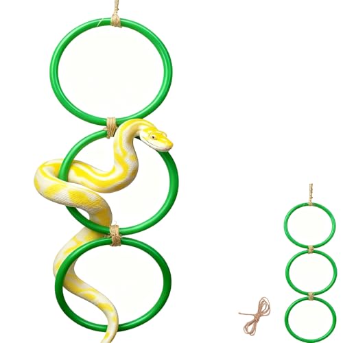 Snake Climbing Rings for Ball Python Corn Snake, Reptile Enrichment Toys for Snake, Ball Python Tank Decor, Reptile Tank Accessories for Bearded Dragon,Lizard,Swing Climbing Hoop Chain(Green)