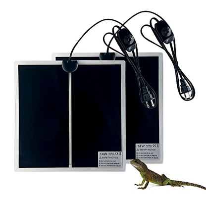 Reptile Heating Mat, 2PCS Reptile Heating Pad with Temperature Adjustment for Reptiles Tortoise Snakes Lizard Gecko Hermit Crab Amphibians - Removable Terrarium Heat Mats(14W, 11x11 inches) - size: 2PCS,14W