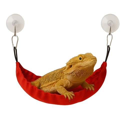 Reptile Hammock & Lizard Hammock Hide (100% Polyester, 2 Suction Cups) 9.8" x 3.9" with 2.4" Ideal for Geckos, Lizards & Small Reptile Hide Crested Gecko Accessories (Bright Red, Medium) - color: Bright Red