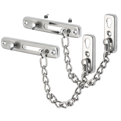 Alise Chain Door Guard Lock，Door Chain Locks with Safety Spring Anti-Theft Press Latch,Chain Locks for Inside Door and Extra Front Door Lock, Brushed Nickel(2 Pack) | Stainless Steel,Door Chain Lock Guard with Spring Anti-Theft Press Button,Door Lock Latc