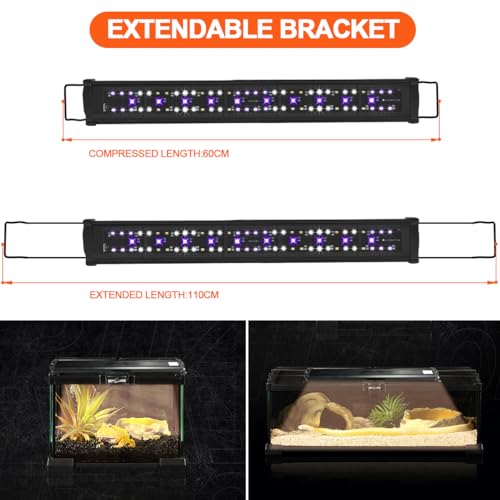 LED UVB Reptile Light with Timer & Dimmer, Adjustable 10.0-20.0 UVA UVB Fixture, Full Spectrum Sunlamp for Bearded Dragons, Turtles, Snakes, Desert & Tropical Habitats, 22-Inch - size: 22 Inch