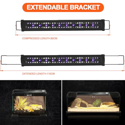 LED UVB Reptile Light with Timer & Dimmer, Adjustable 10.0-20.0 UVA UVB Fixture, Full Spectrum Sunlamp for Bearded Dragons, Turtles, Snakes, Desert & Tropical Habitats, 22-Inch - size: 22 Inch