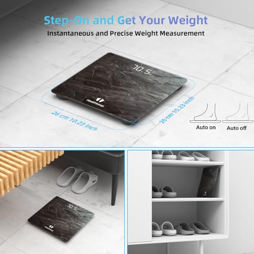 Healthkeep Digital Bathroom Scale, High Precision, with Step-On Technology, LED Display, Slim Design, Max. 180 kg/400 lb, Marbled Gray - color: Gray 400lb