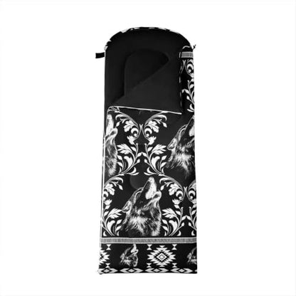 Erosebridal Longhorn Cow Skull Gothic Witchy Damask Sleeping Bag for Kids Camping Blanket for Hiking Travel Hunting Sleep Bag - color: Black and White Howling Wolf
