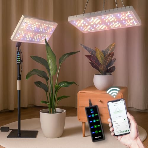 MetryGrow Grow Lights for Indoor Plants, [Smart APP & Expansive 2x2 Ft Coverage] Genuine 48Watt LED Full Spectrum Standing/Hanging Growing Plant Lamps, 8-Level Brightness, 270°Folding, 360°Rotation - size: 48W(With Stand)