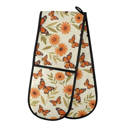 Dual-functionality Mitts and Pot Holders Sets High Heat Resistant Pot Holder Gloves Kitchen Aid BBQ (Monarch Butterfly Flower) - color: Monarch Butterfly Flower
