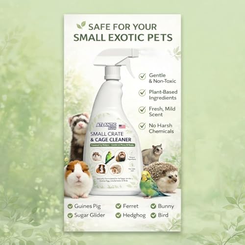 Atlantic Rush Small Animal Cage Cleaner Spray- 24oz Bottle Cage and Crate Cleaner for Guinea Pig, Hamster, Rabbit, Ferret, & Birds- Cage Cleaning Supplies Odor Eliminator