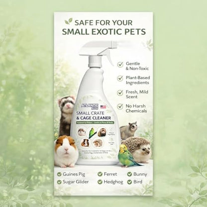 Atlantic Rush Small Animal Cage Cleaner Spray- 24oz Bottle Cage and Crate Cleaner for Guinea Pig, Hamster, Rabbit, Ferret, & Birds- Cage Cleaning Supplies Odor Eliminator