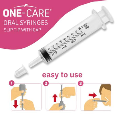 ONE-CARE 10ml Oral Syringe with Cap, Slip Tip Liquid Dispensers, 100/Box | Individually Wrapped, Food-Grade Plastic, Accurate Graduation for Precise Liquid Dosing, Oral Feed - Infants, Adults & Pets - size: 10 ml Black Scale