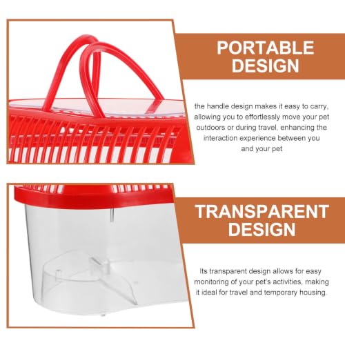 Portable Small Fish Tank with Tight Lid and Ventilation Holes, Plastic Reptile Breeding Box for Snakes and Reptiles, for Travel and Outdoor Use, Red Handle Included