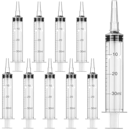 10 Pack Plastic Syringe Liquid Measuring Syringes Without Needle for Epoxy Resin, Craft, Scientific Labs, Feeding Pets Animals, Oil or Glue Applicator (30 ML) - size: 30 ML