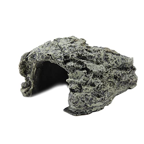 Reptile Rock Hide Cave, 1.6 in Inner Diameter, Small | Simulation Stone Appearance, Aquarium Habitat Decoration, Lizard Turtle Amphibian Enclosure, Tortoise Habitat Accessory - size: 3.5 x 2.8 x 1.6 in