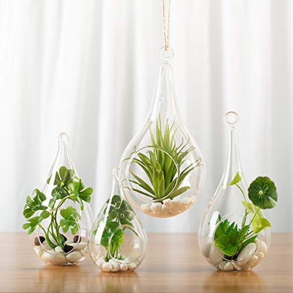 WGVI WGV Glass Hanging Plant Terrarium, Width 4.75", Height 9.5", Teardrop Pear DIY Air Succulent Planter Clear Tea Light Votive Candle Holder, Wedding Event Office Home Outdoor Decor, 1 Piece - size: Pear