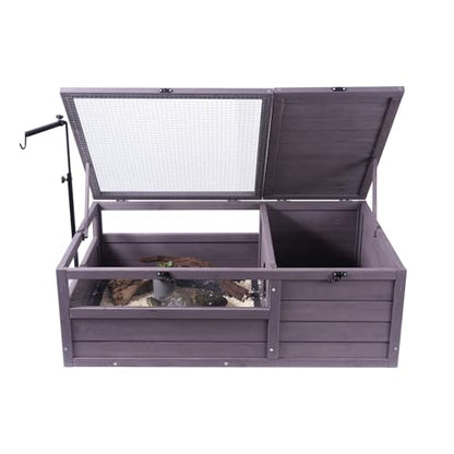 VEVOR Tortoise Habitat, Cedar Wooden Tortoise House Indoor & Outdoor, Tortoise Enclosure with Adjustable Lamp Holder, 2-Room Reptile Enclosure Small Animal Cage for Gecko, Lizard, Snake 38x24x13 inch - style: A Tortoise Habitat